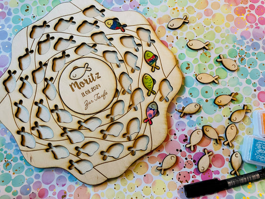 alternatives Gästebuch - Holzpuzzle Fische (20 oder 40 Fische)