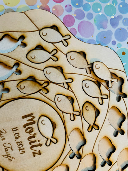 alternatives Gästebuch - Holzpuzzle Fische (20 oder 40 Fische)