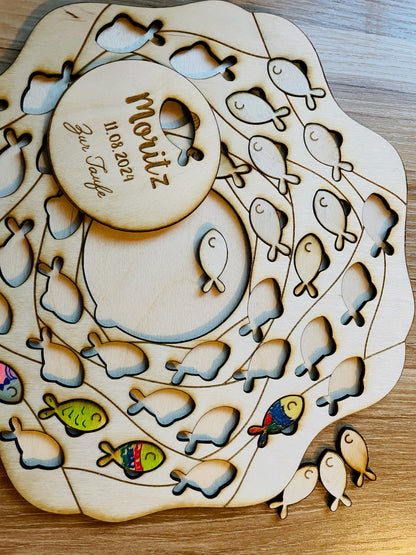alternatives Gästebuch - Holzpuzzle Fische (20 oder 40 Fische)